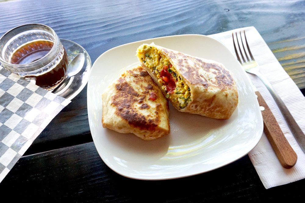 A hearty Veggie Scramble Burrito at Habesha Cafe.