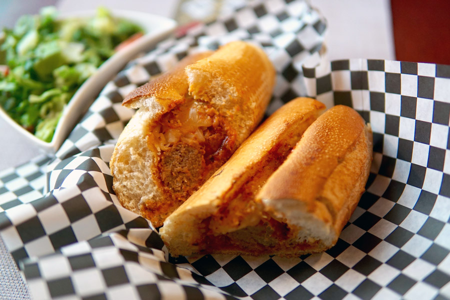 A hearty Meatball Sandwich at Habesha Cafe, an Ethiopian and Eritrean restaurant in Seattle.