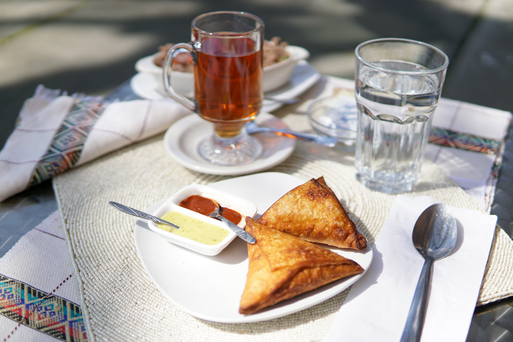 Two crispy Sambusas at Habesha Cafe.
